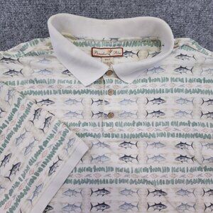 Paradise Blue Men 3XLT Tall Short Sleeve Multicolor Fish Polo Shirt Cotton Blend
